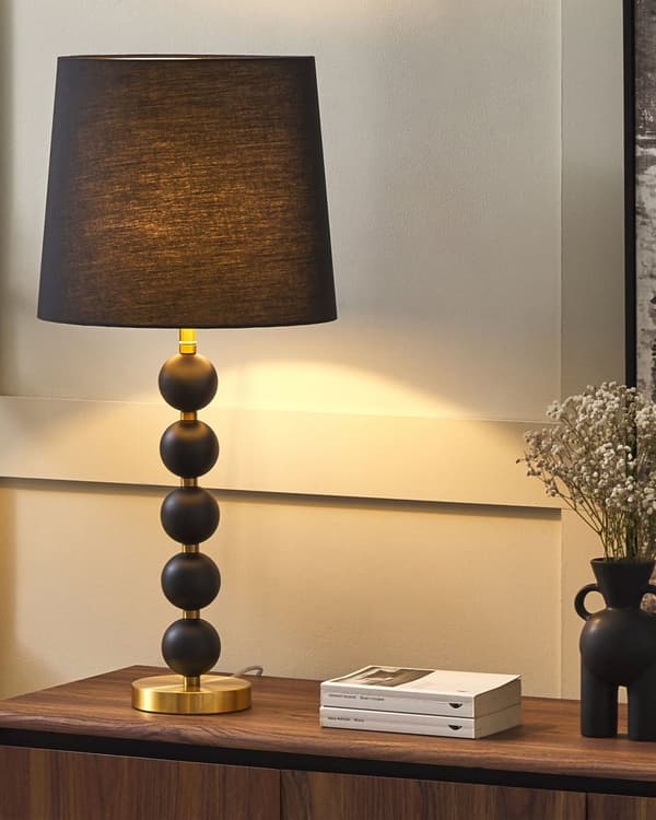 Bordslampa Svart och Guld Metall Accent Bas med Svart Tygskärm