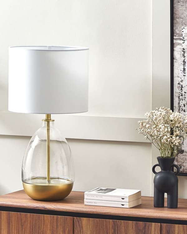 Bordslampa Vit Glas Bas Vit Empire Skärm Nattlampa Accentstycke Dekoration