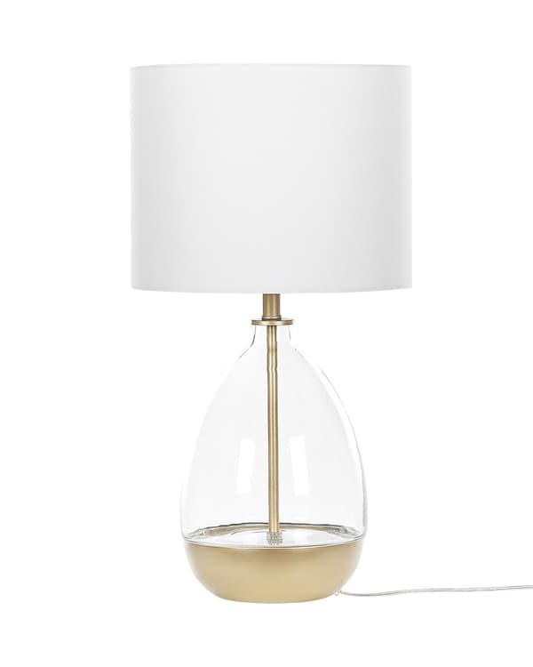 Bordslampa Vit Glas Bas Vit Empire Skärm Nattlampa Accentstycke Dekoration