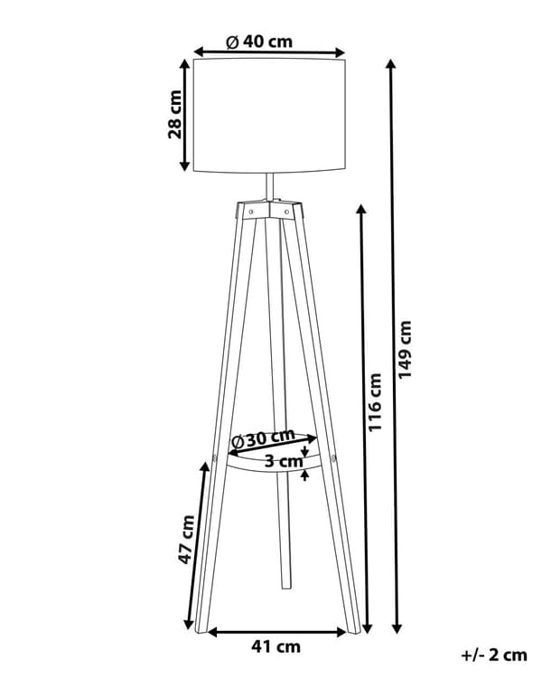 Trefots Golvlampa Vit Linne Lampskärm Ljusa Träben 148 cm Modern