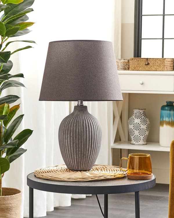 Bordslampa Vit Keramik 52 cm Matt Ribbad Retro