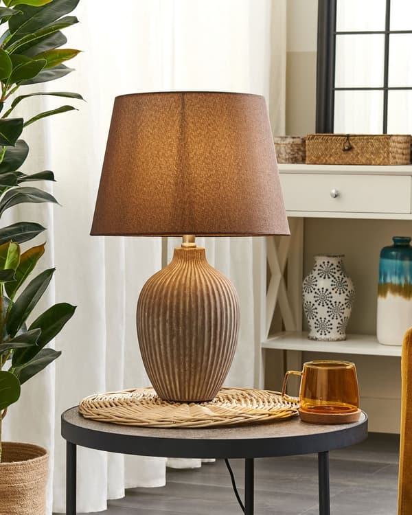 Bordslampa Vit Keramik 52 cm Matt Ribbad Retro