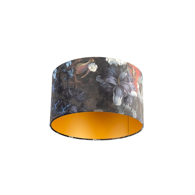 Velour lampskärm blommig design 35/35/20 gyllene inuti