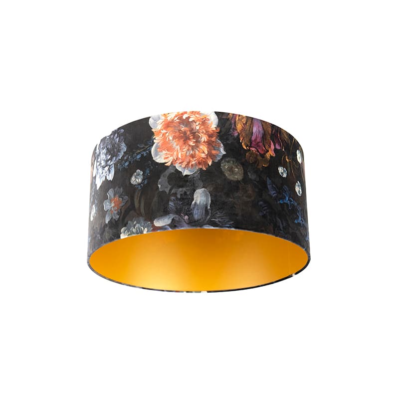 Velour lampskärm blommig design 50/50/25 gyllene interiör