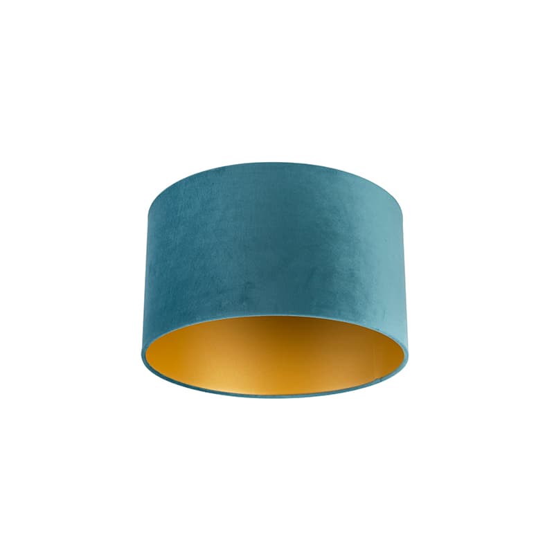 Velour lampskärm blå 35/35/20 med gyllene inredning