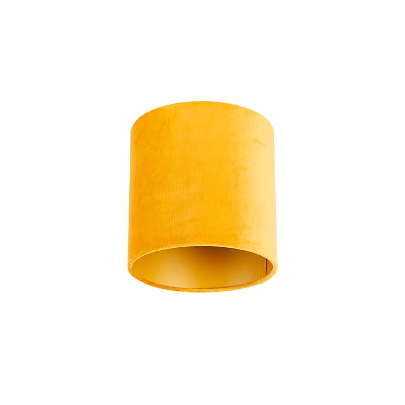 Velour lampskärm gul 20/20/20 med gyllene inredning