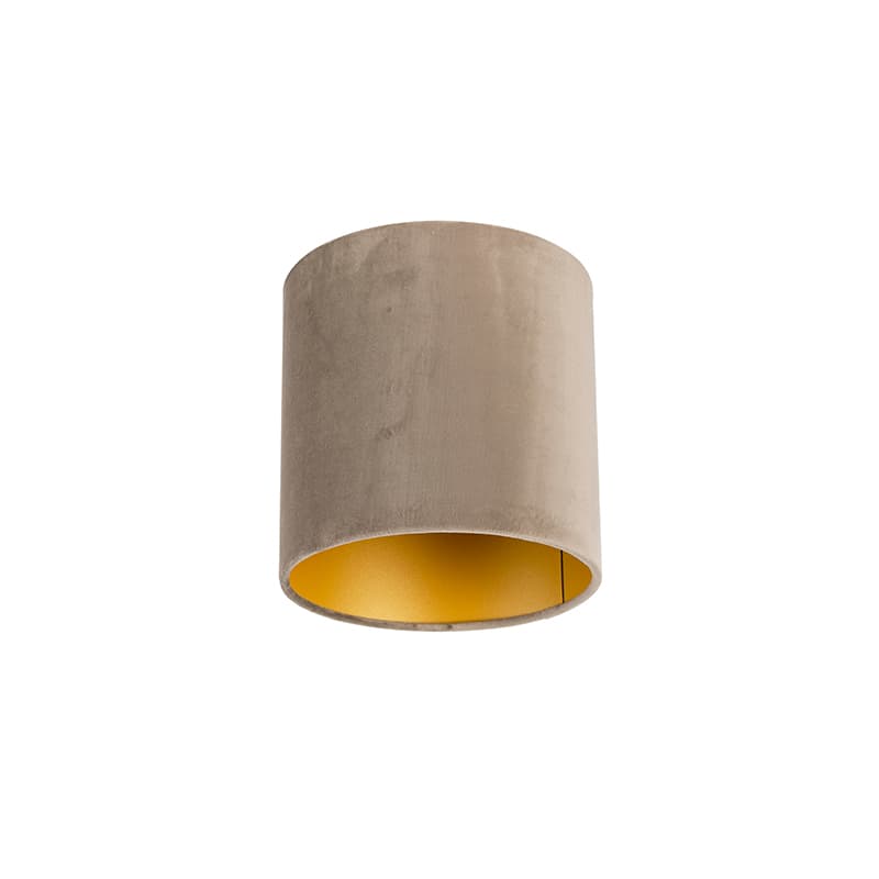 Velour lampskärm taupe 20/20/20 med gyllene inredning