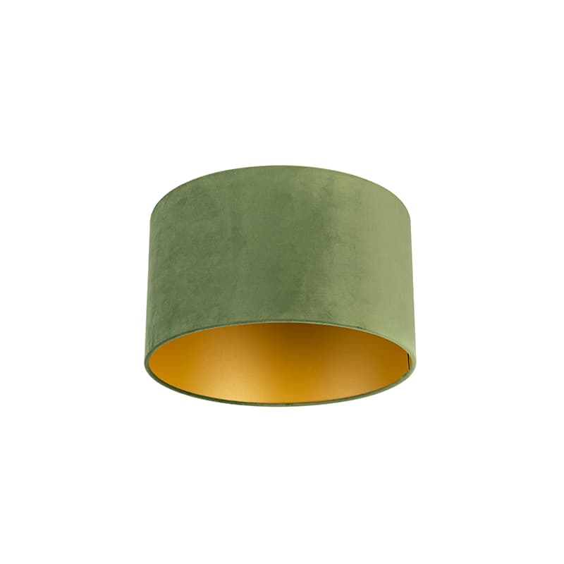 Velour lampskärm grön 35/35/20 med gyllene inredning