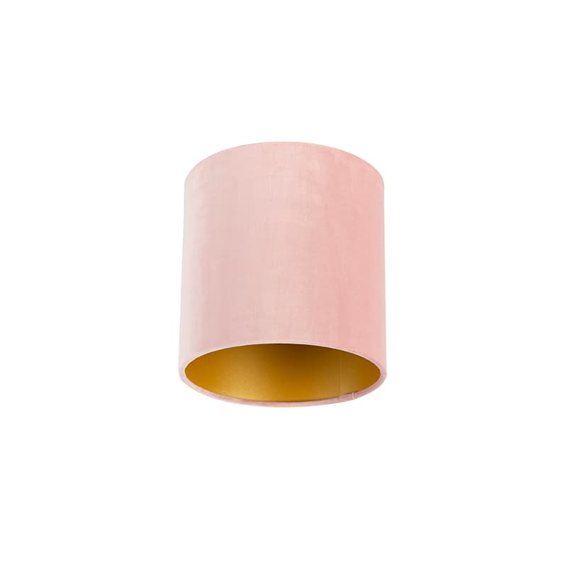 Velour lampskärm rosa 20/20/20 med gyllene inredning