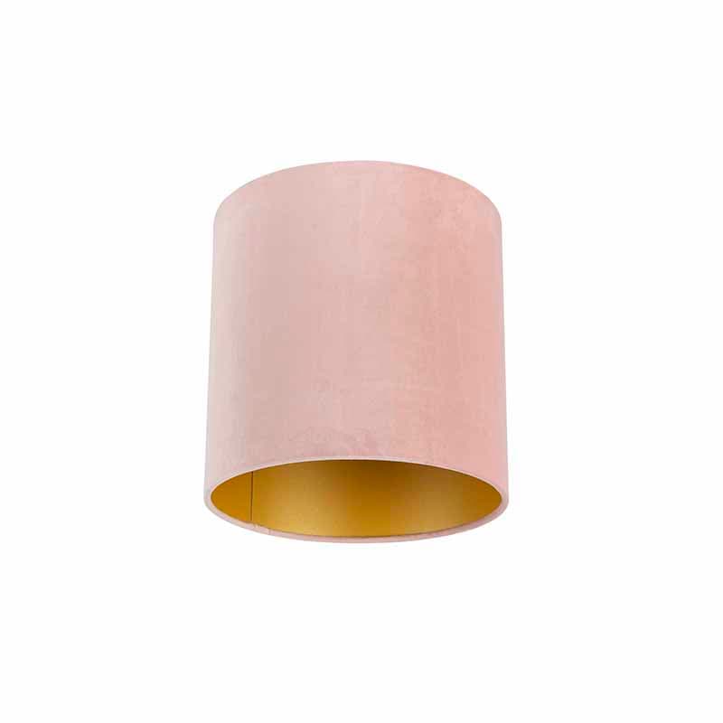 Velour lampskärm rosa 25/25/25 med gyllene inredning