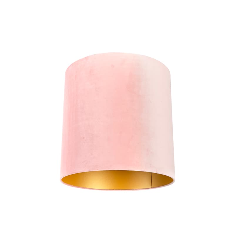 Velour lampskärm rosa 40/40/40 med gyllene inredning