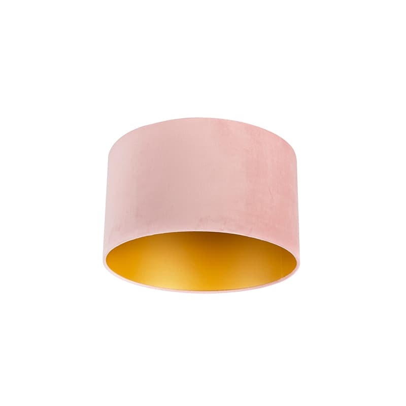 Velour lampskärm rosa 35/35/20 med gyllene inredning