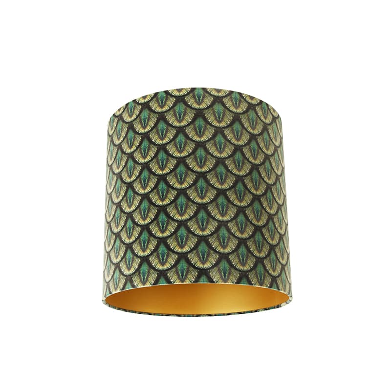 Velour lampskärm påfågel design 40/40/40 guld inuti
