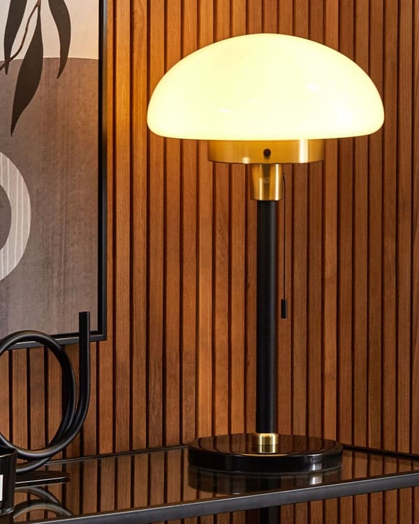 Bordslampa Svart Guld Vit Glas Järn 55 cm Halv Globskärm Nattduksbord Lampa Sovrum Vardagsrum Retro Klassisk