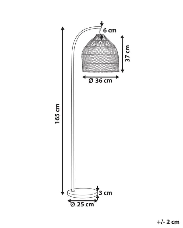 Golvlampa Naturlig Beige Färg Rottingskärm 165 cm Metallarm Boho Ljus Vardagsrum