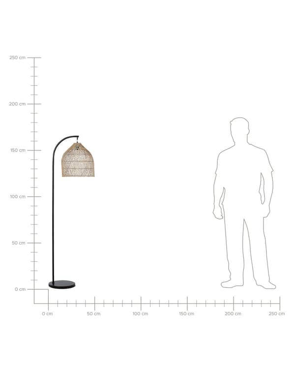 Golvlampa Naturlig Beige Färg Rottingskärm 165 cm Metallarm Boho Ljus Vardagsrum