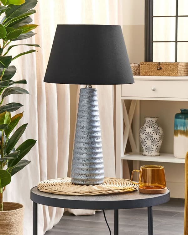 Bordslampa Silver Keramik 58 cm Geometriskt Mönster Svart Empire Skärm Nattduksbord Vardagsrum Sovrum Belysning Retro stil