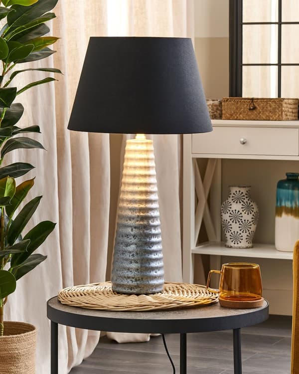 Bordslampa Silver Keramik 58 cm Geometriskt Mönster Svart Empire Skärm Nattduksbord Vardagsrum Sovrum Belysning Retro stil