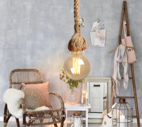 Hängslampa - rep - vintage lampskärm - replampa - taklampa - industriell - spotlight lampa - för vardagsrum, sovrum, kök