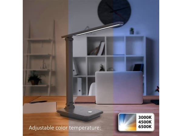 Maclean MCE614W Dimbar LED-bordslampe Justerbar sammenleggbar 9W IP20 3000K 4500K 6500K Svart