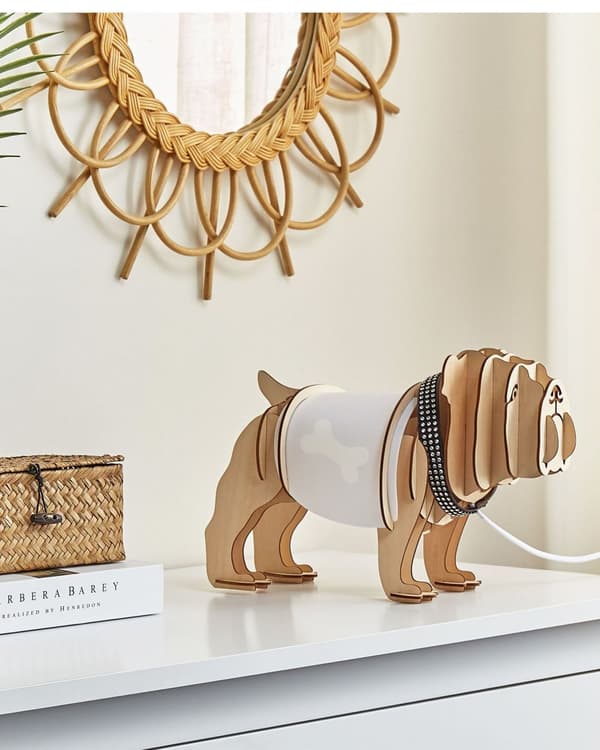 Bordslampa Ljust trä med Vit Tygskärm Bulldog Modern Sovrum