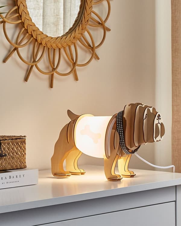 Bordslampa Ljust trä med Vit Tygskärm Bulldog Modern Sovrum
