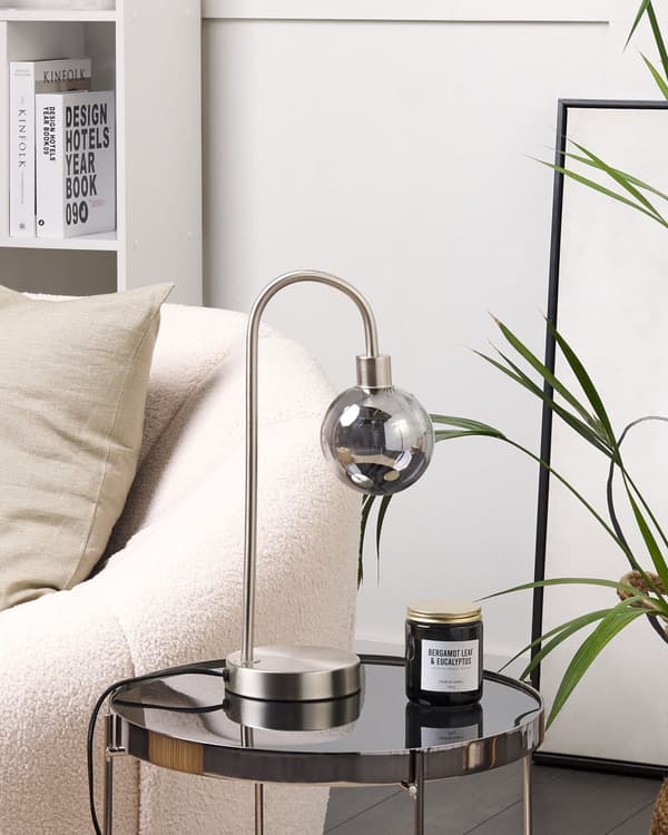 Bordslampa Silver Stål och Glasskärm Rund Nattlampa Skrivbordslampa Modern Glamorös Design