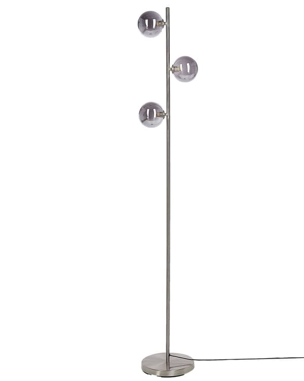 Golvlampa Silver Stål Glas 3 Runda Rökta Skärmar Modern Glamorös Design Vardagsrum Belysning