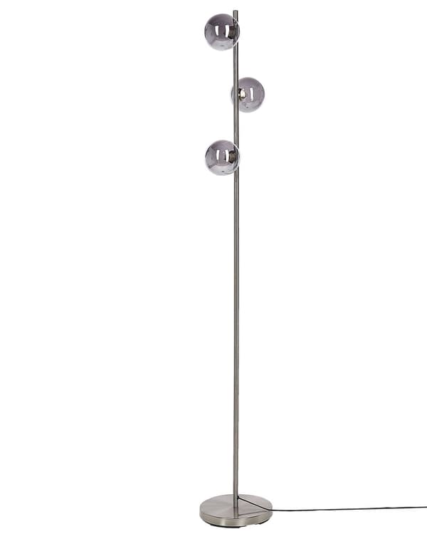 Golvlampa Silver Stål Glas 3 Runda Rökta Skärmar Modern Glamorös Design Vardagsrum Belysning