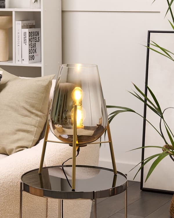 Bordslampa Guld Stål och Glasskärm Rund Nattlampa Skrivbordslampa Modern Glamorös Design