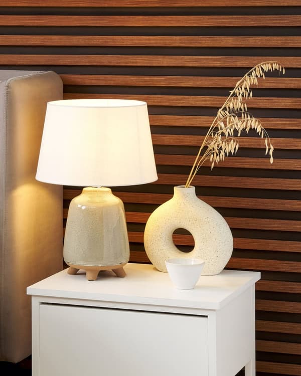 Bordslampa Grå Keramik 46 cm Vit Kon Skärm Handgjord Sänglampa Vardagsrum Sovrum Belysning