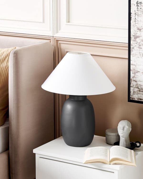 Bordslampa Svart Keramik 53 cm Vit Kon Skärm Handgjord Sänglampa Vardagsrum Sovrum Belysning