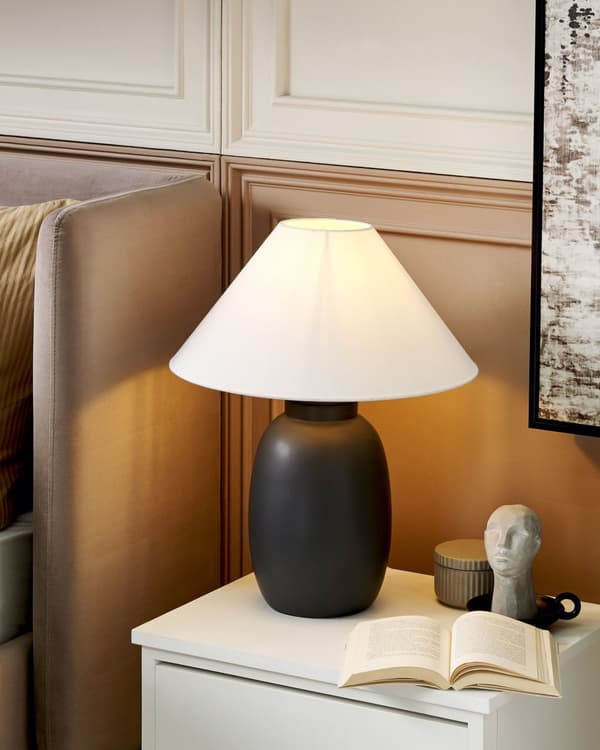 Bordslampa Svart Keramik 53 cm Vit Kon Skärm Handgjord Sänglampa Vardagsrum Sovrum Belysning