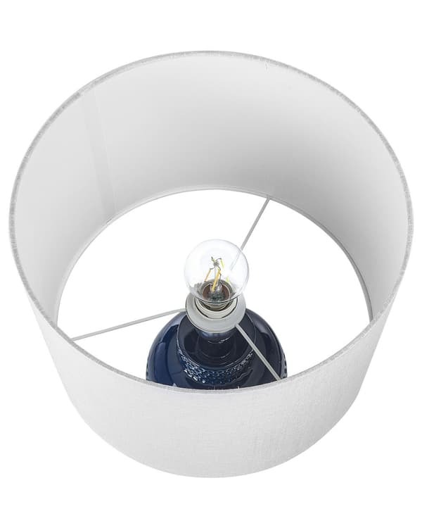 Bordslampa Blå Keramik 53 cm Vit Cylinder Skärm Handgjord Sänglampa Vardagsrum Sovrum Belysning