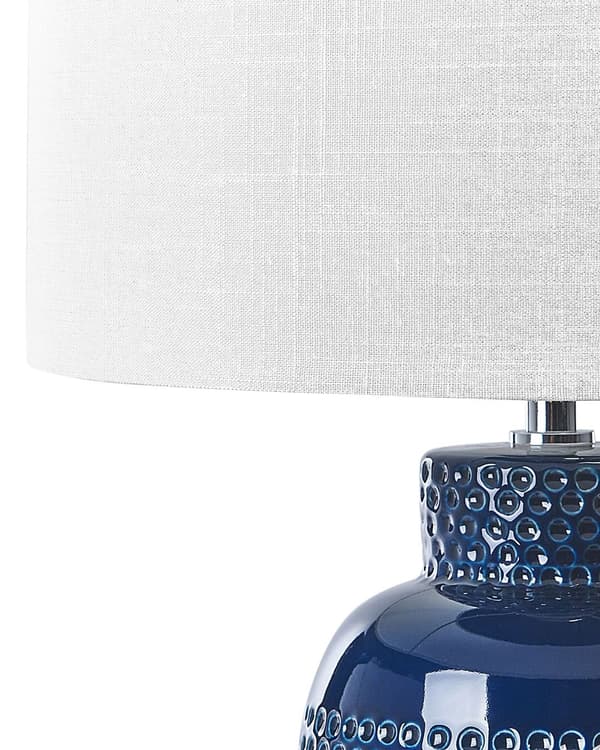 Bordslampa Blå Keramik 53 cm Vit Cylinder Skärm Handgjord Sänglampa Vardagsrum Sovrum Belysning