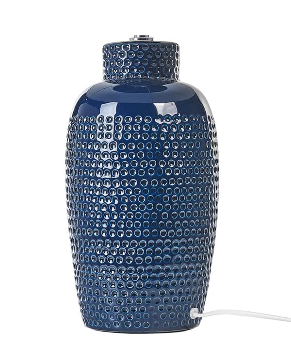 Bordslampa Blå Keramik 53 cm Vit Cylinder Skärm Handgjord Sänglampa Vardagsrum Sovrum Belysning