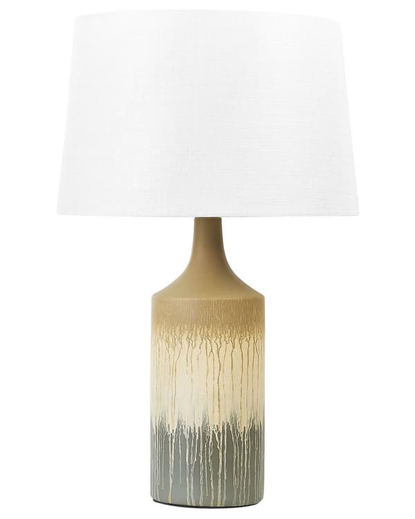 Bordslampa Beige och Grå Keramik Tygskärm Nattlampa Skrivbordslampa Modern Design Kontor