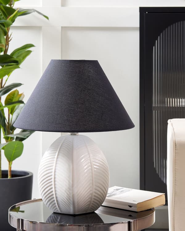 Bordslampa Beige Keramik Tygskärm Belysning