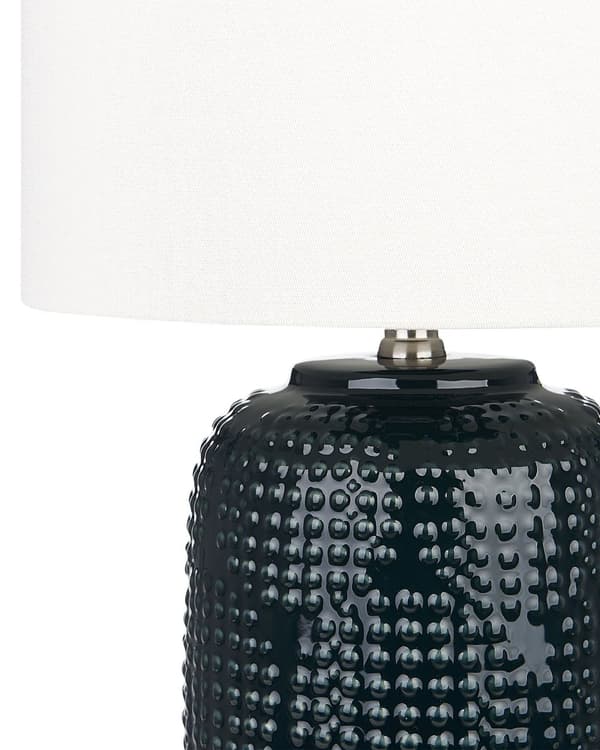 Bordslampa Mörkblå Keramik Tygskärm Belysning