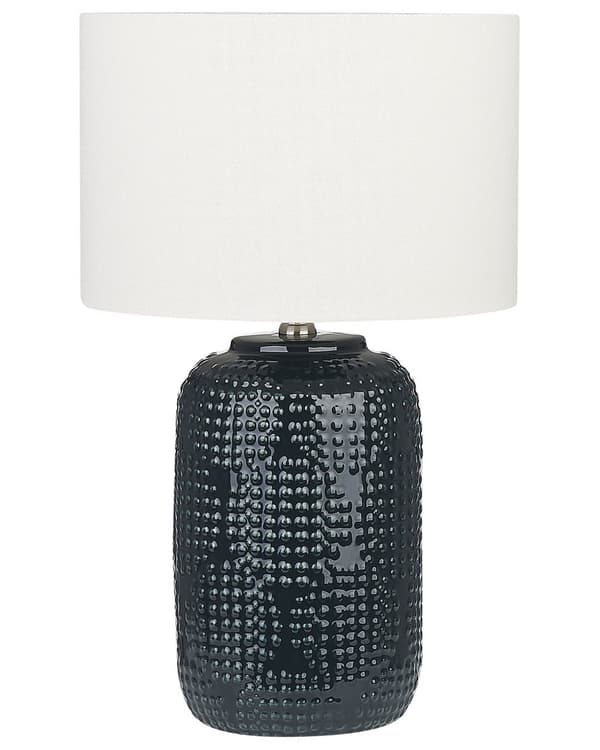 Bordslampa Mörkblå Keramik Tygskärm Belysning