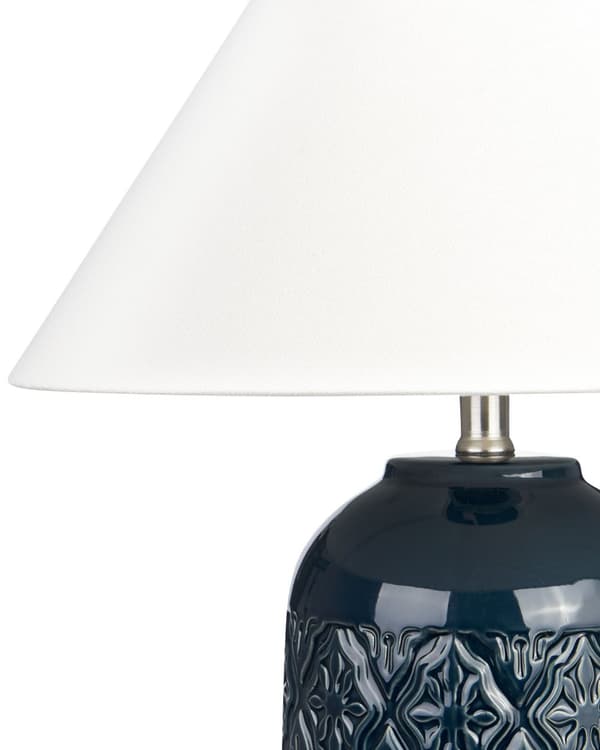 Bordslampa Mörkblå Keramik Tygskärm Belysning