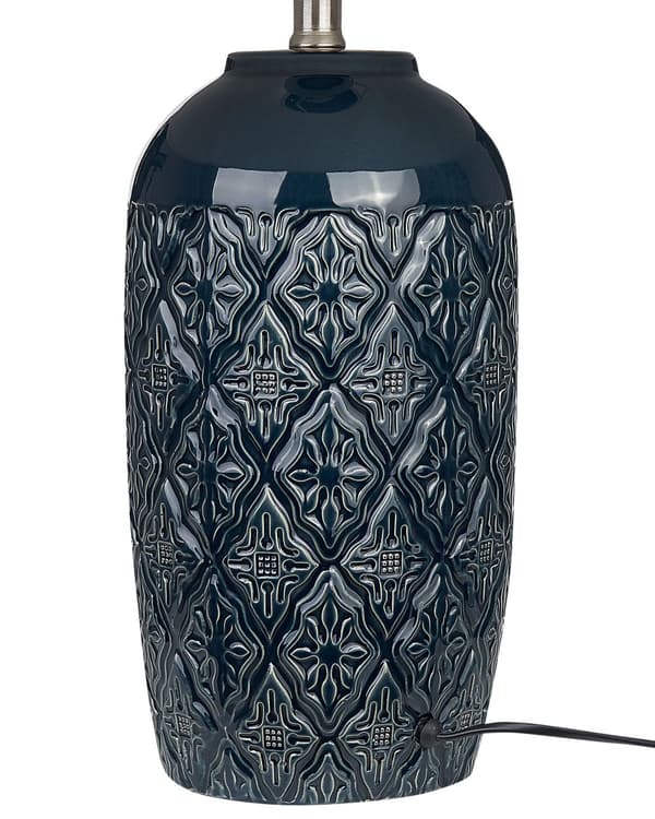 Bordslampa Mörkblå Keramik Tygskärm Belysning