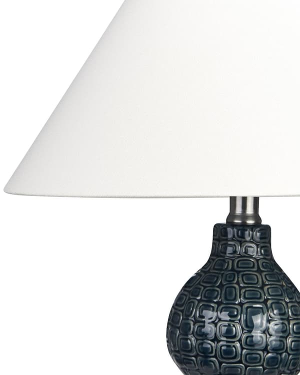 Bordslampa Mörkblå och Vit Keramik Tygskärm Belysning