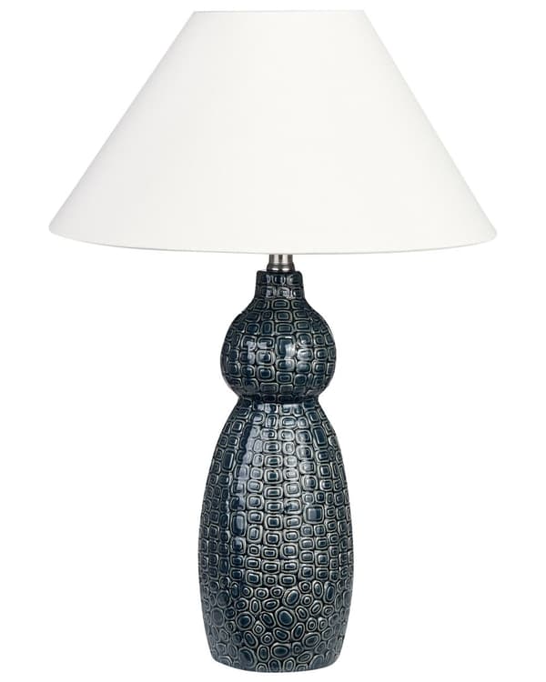 Bordslampa Mörkblå och Vit Keramik Tygskärm Belysning