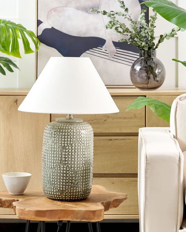 Bordslampa Grå Keramik Tygskärm Belysning
