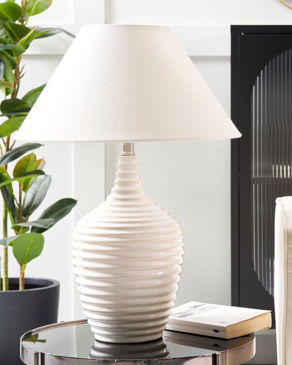 Bordslampa Krämvit Keramik Tygskärm Belysning