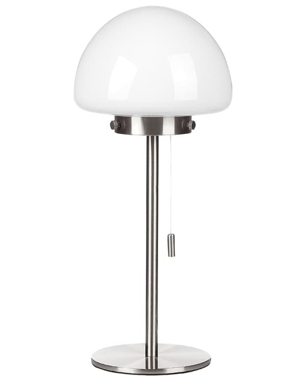 Bordslampa Silver Metallbas Glasskärm Justerbar Dragknapp Minimalistisk Stil Hemmakontor Belysning
