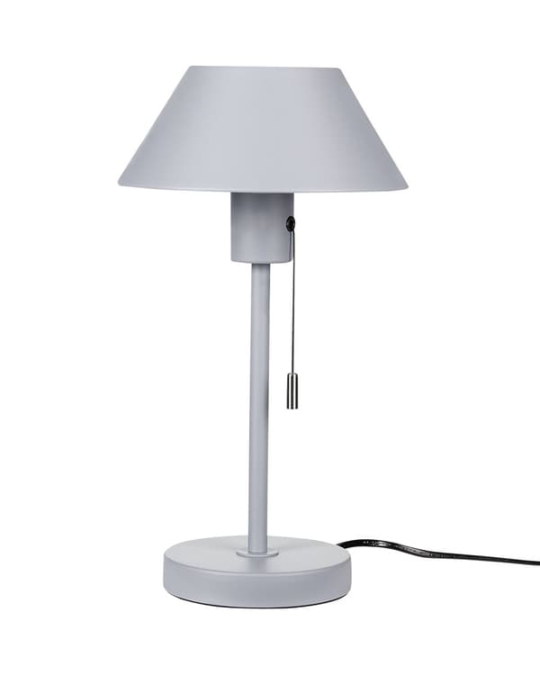 Bordslampa Ljusgrå Järn Konskärm med Dragknapp Kontor Arbetsrum Modern