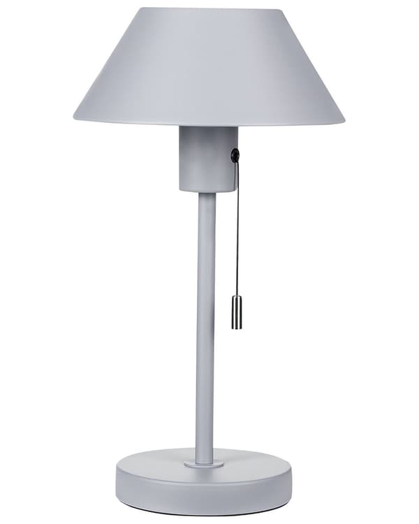 Bordslampa Ljusgrå Järn Konskärm med Dragknapp Kontor Arbetsrum Modern