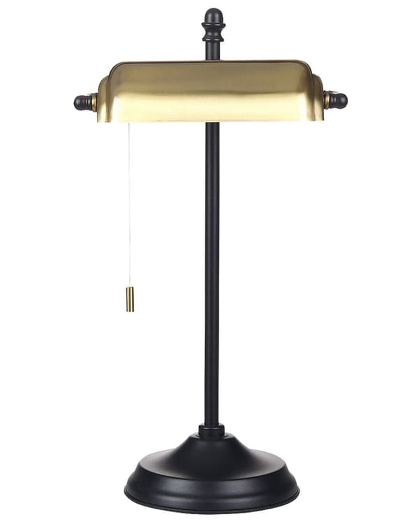 Bordslampa Guld och Svart Metallbas Skärm Justerbar Dragknapp Retro Stil Hemmakontor Belysning